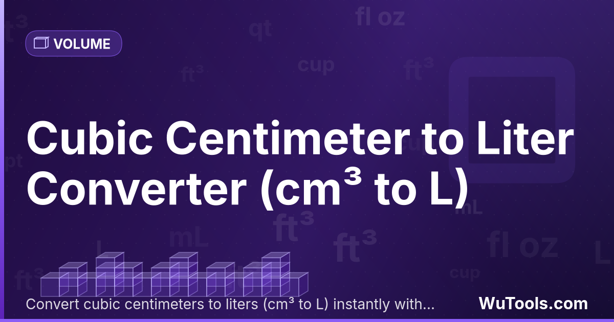 Centímetro Cúbico para Litro — Converta centímetros cúbicos para litros grátis. 1 cm³ = 0.001 L. Conversor preciso com fórmula, exemplos e tabela de co