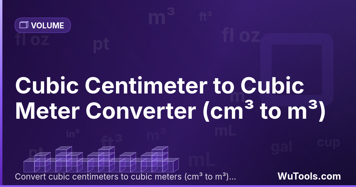 Centímetro Cúbico para Metro Cúbico — Converta centímetros cúbicos para metros cúbicos grátis. 1 cm³ = 0.000001 m³. Conversor preciso com fórmula, exemplos e