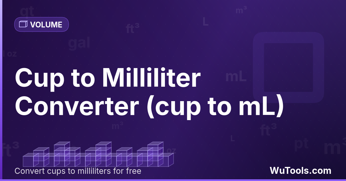 Xícara para Mililitro — Converta xícaras para mililitros grátis. 1 cup = 236.5882365 mL. Conversor preciso com fórmula, exemplos e tabela de con