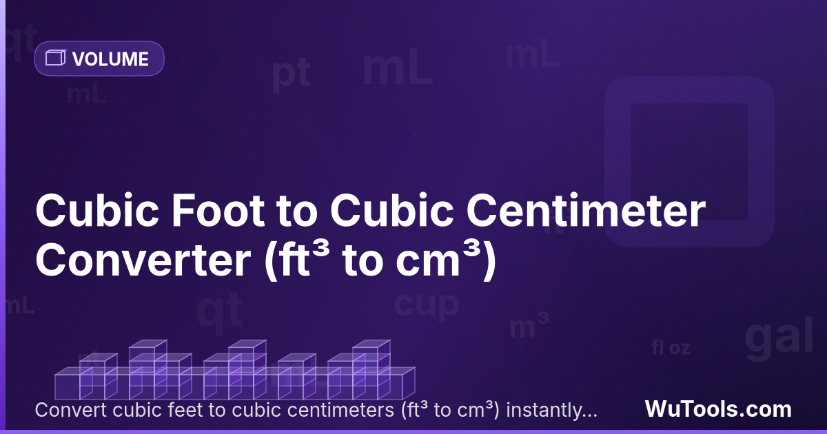 Pé Cúbico para Centímetro Cúbico — Converta pés cúbicos para centímetros cúbicos grátis. 1 ft³ = 28316.846592 cm³. Conversor preciso com fórmula, exemplos