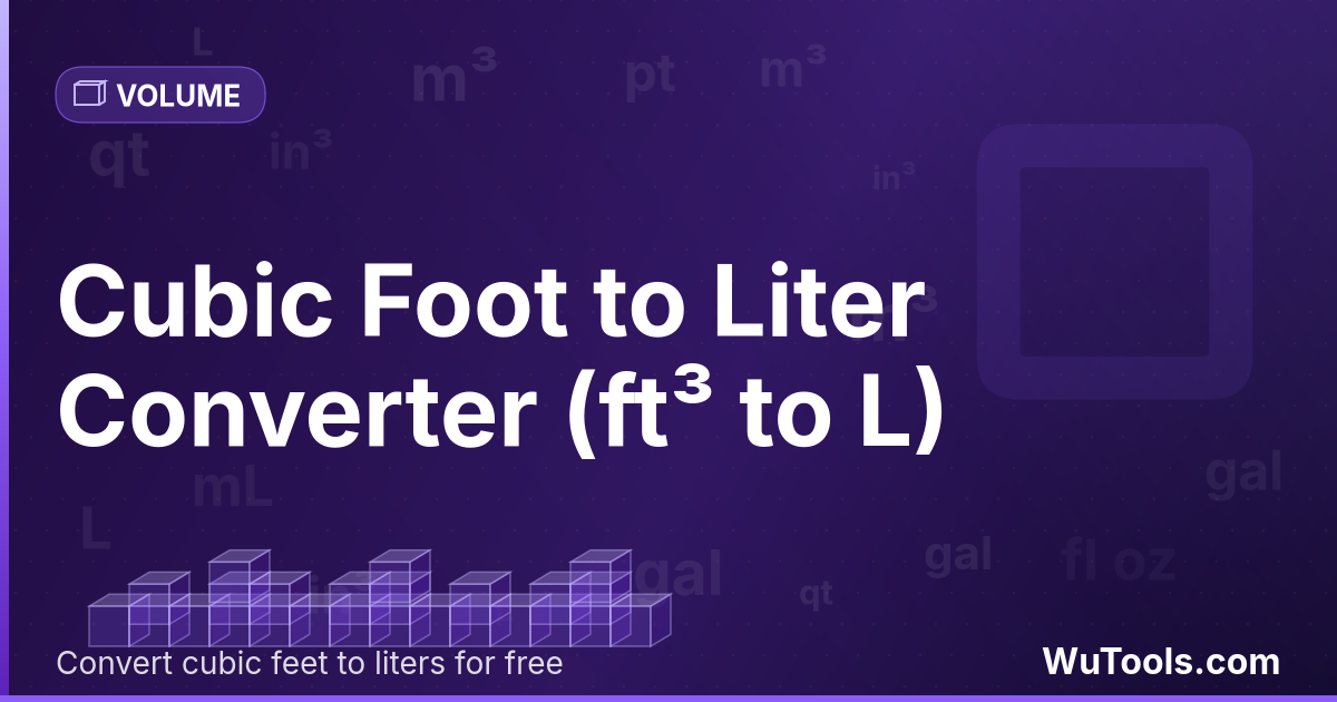 Pé Cúbico para Litro — Converta pés cúbicos para litros grátis. 1 ft³ = 28.31684659 L. Conversor preciso com fórmula, exemplos e tabela de conv