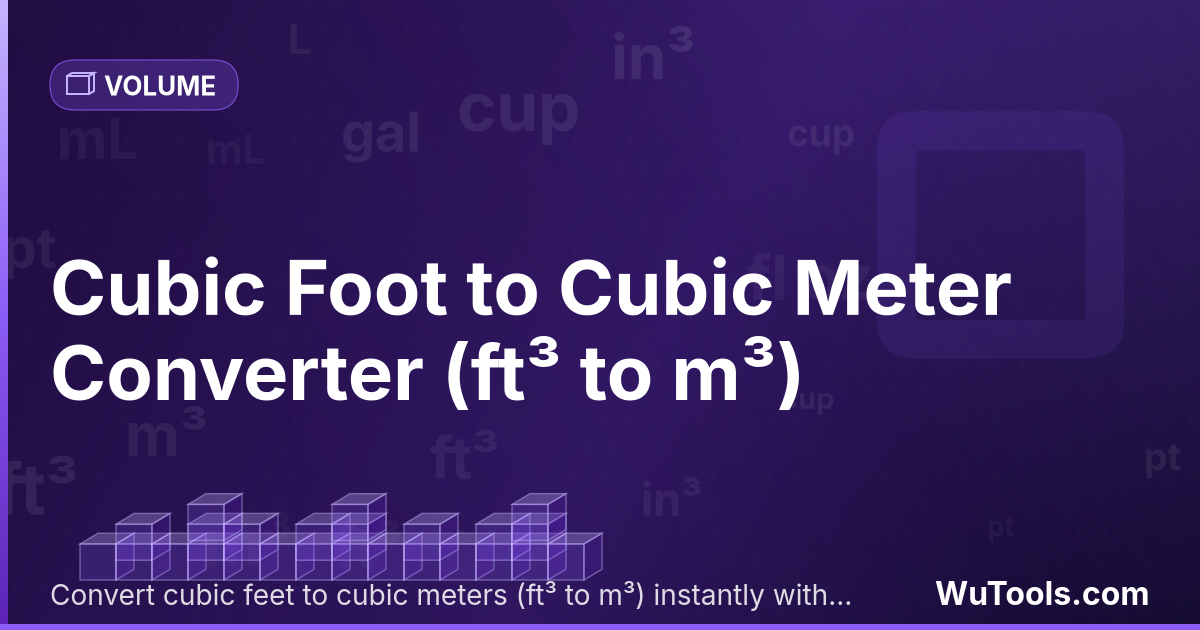 Pé Cúbico para Metro Cúbico — Converta pés cúbicos para metros cúbicos grátis. 1 ft³ = 0.02831685 m³. Conversor preciso com fórmula, exemplos e tabela