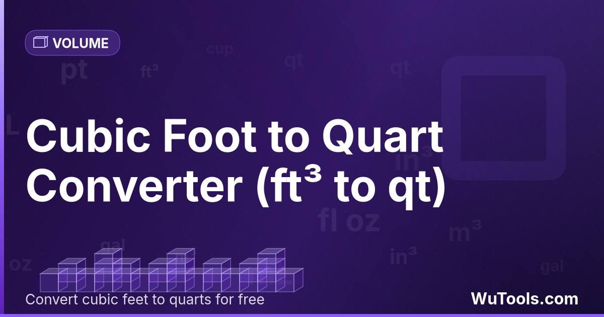 Pé Cúbico para Quarto — Converta pés cúbicos para quartos grátis. 1 ft³ = 29.92207792 qt. Conversor preciso com fórmula, exemplos e tabela de co