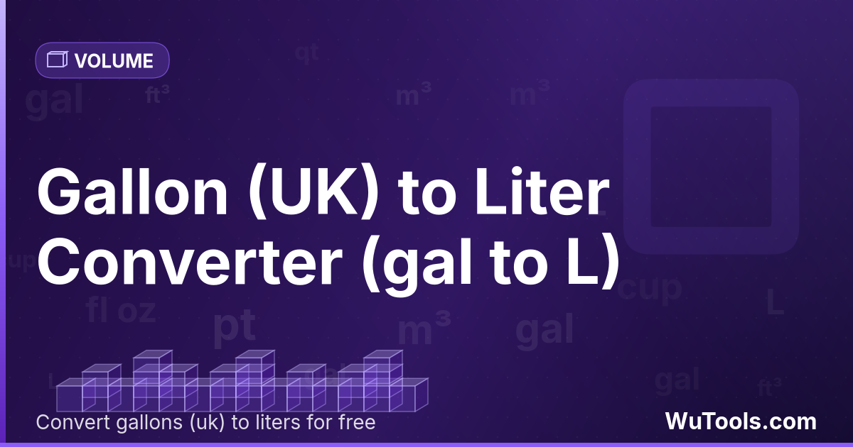Galão (Reino Unido) para Litro — Converta galões (reino unido) para litros grátis. 1 gal = 4.54609 L. Conversor preciso com fórmula, exemplos e tabela de