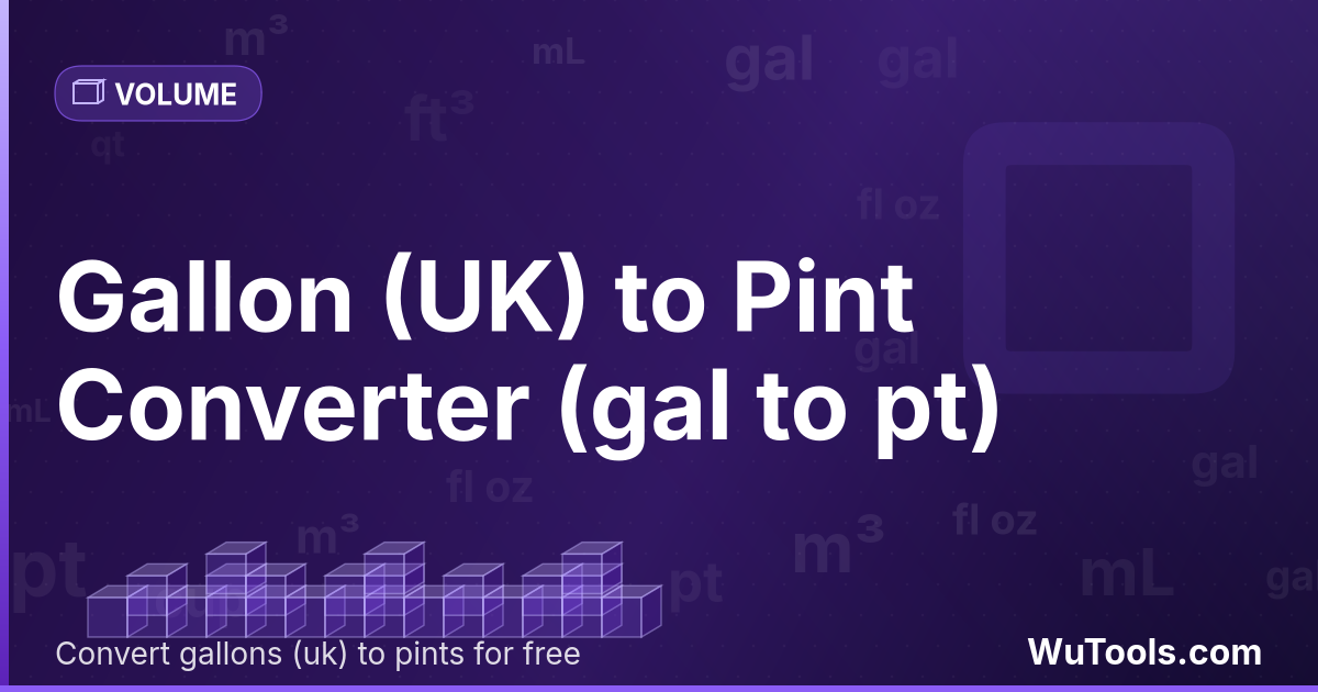 Gallon (UK) en Pinte — Convertir gallons (uk) vers pintes gratuitement. 1 gal = 9.6075994 pt. Convertisseur précis avec formule, exemples et ta