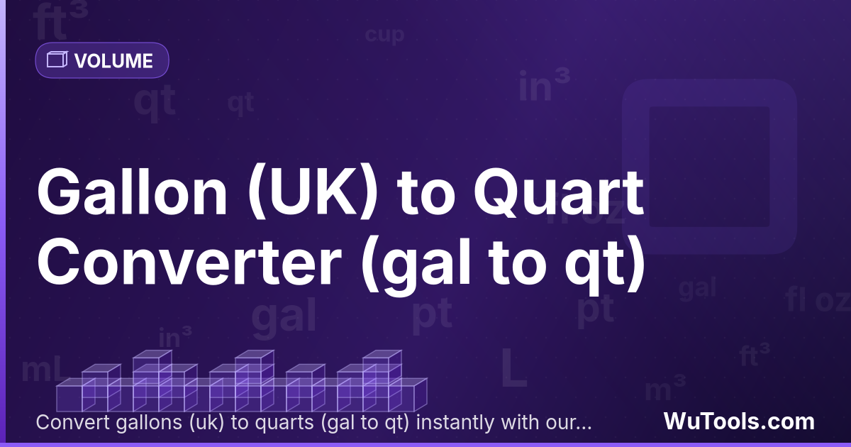 Galão (Reino Unido) para Quarto — Converta galões (reino unido) para quartos grátis. 1 gal = 4.8037997 qt. Conversor preciso com fórmula, exemplos e tabel