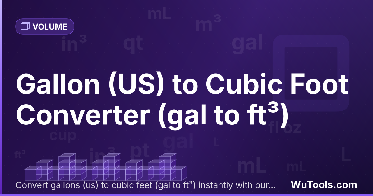 Galão (EUA) para Pé Cúbico — Converta galões (eua) para pés cúbicos grátis. 1 gal = 0.13368056 ft³. Conversor preciso com fórmula, exemplos e tabela