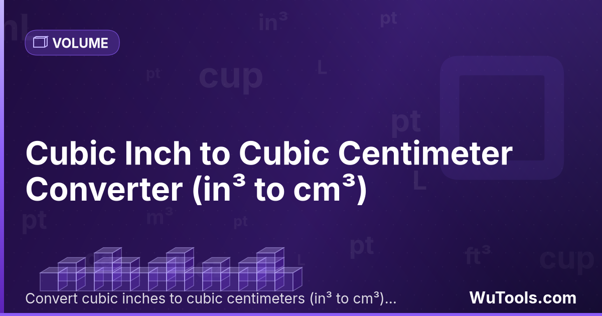Polegada Cúbica para Centímetro Cúbico — Converta polegadas cúbicas para centímetros cúbicos grátis. 1 in³ = 16.387064 cm³. Conversor preciso com fórmula, exempl