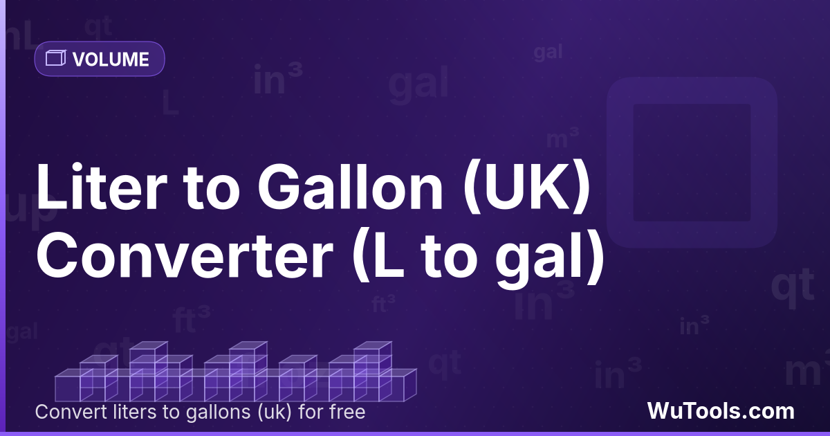 Litre en Gallon (UK) — Convertir litres vers gallons (uk) gratuitement. 1 L = 0.21996925 gal. Convertisseur précis avec formule, exemples et ta