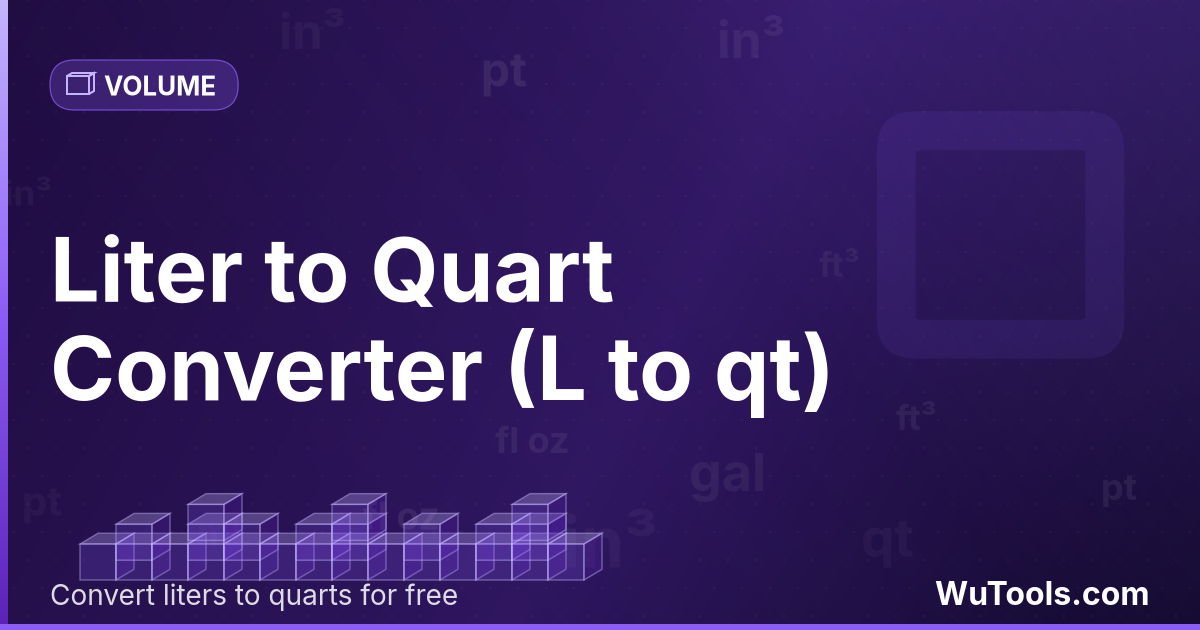 Litro para Quarto — Converta litros para quartos grátis. 1 L = 1.05668821 qt. Conversor preciso com fórmula, exemplos e tabela de conversão