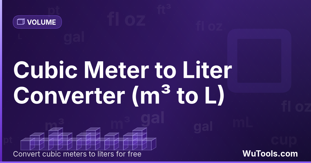 Mètre Cube en Litre — Convertir mètres cubes vers litres gratuitement. 1 m³ = 1000 L. Convertisseur précis avec formule, exemples et table de