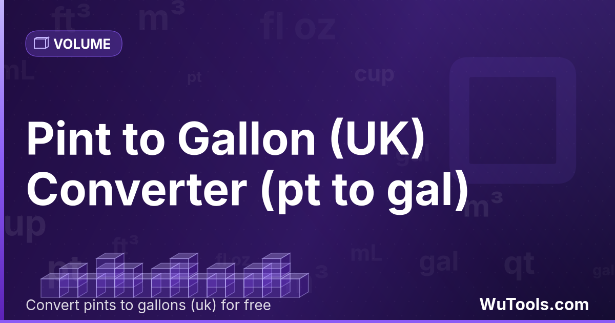 Pinta para Galão (Reino Unido) — Converta pintas para galões (reino unido) grátis. 1 pt = 0.10408427 gal. Conversor preciso com fórmula, exemplos e tabel