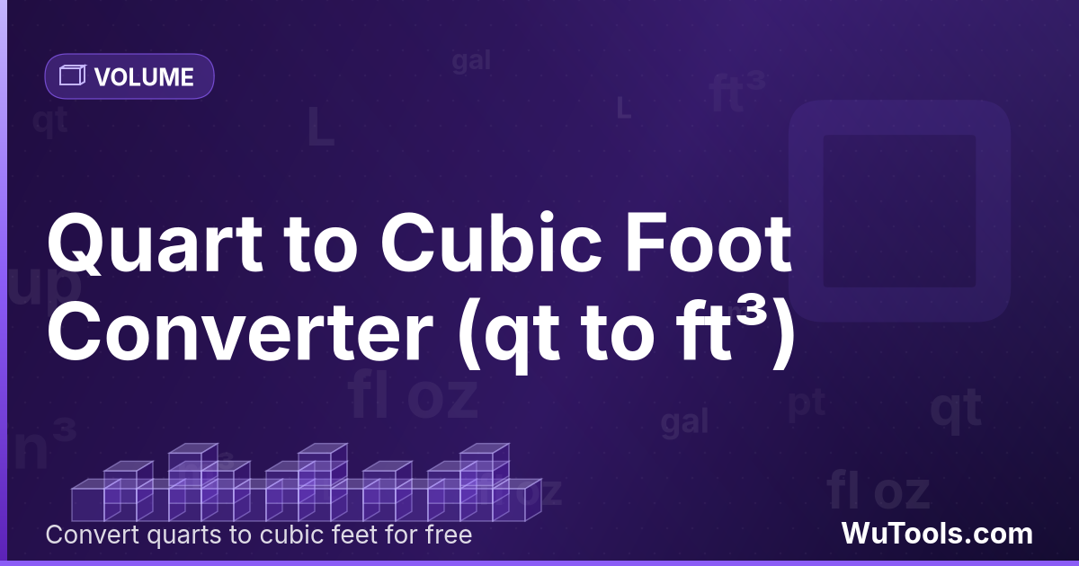 Quarto para Pé Cúbico — Converta quartos para pés cúbicos grátis. 1 qt = 0.03342014 ft³. Conversor preciso com fórmula, exemplos e tabela de con