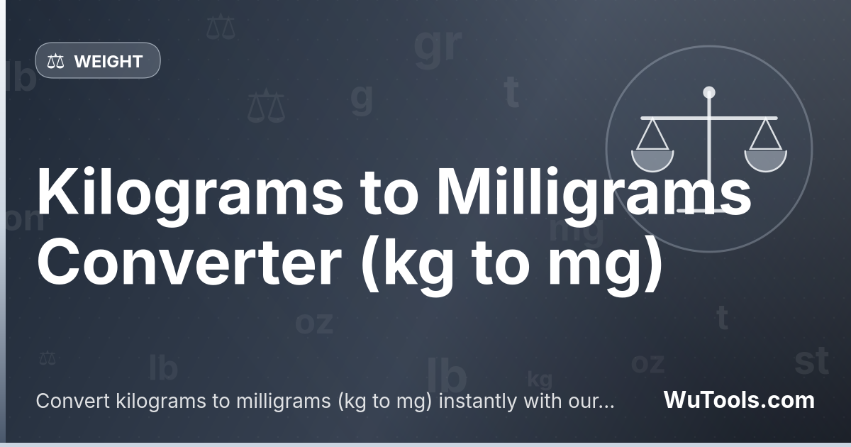 Chuyển đổi Kilogram sang Milligram — Chuyển đổi kilogram sang milligram (kg sang mg) ngay lập tức với công cụ trực tuyến miễn phí của chúng tôi. Kết quả chín