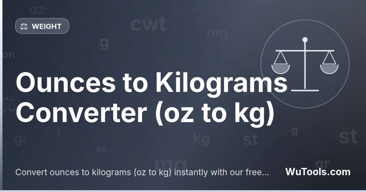Ounces to Kilograms Converter — Convert ounces to kilograms (oz to kg) instantly with our free online converter. Accurate results with decimal precision