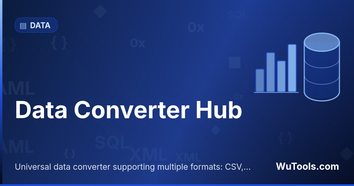 Central de Conversão de Dados — Conversor de dados universal suportando múltiplos formatos: CSV, JSON, XML, YAML, Excel. Converta entre quaisquer format