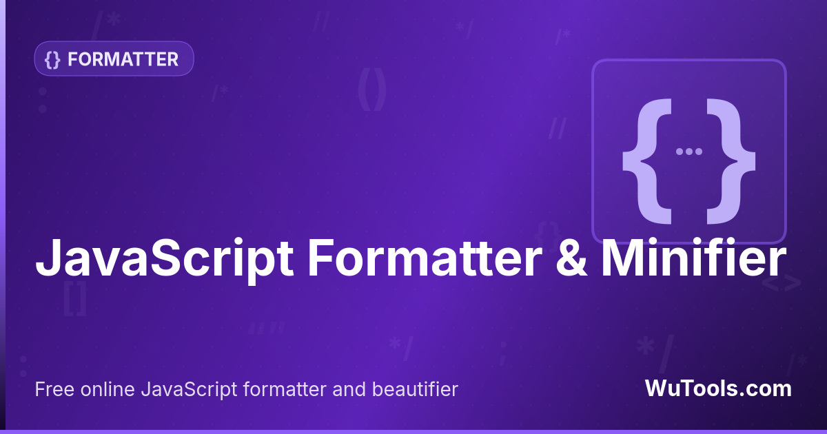 Formatador e Minificador JavaScript — Formatador, beautifier e minificador JavaScript online com syntax highlighting e indentação configurável. Suporta ES6+,