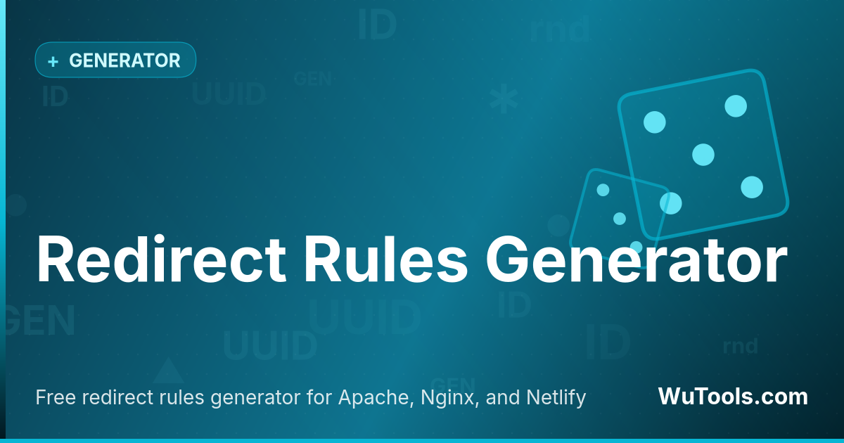 Redirection Rules Generator — Free redirect rules generator for Apache, Nginx, and Netlify. Create 301, 302, 307, 308 redirects easily. Perfect for si