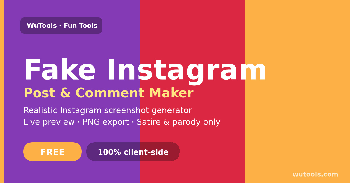 Fake Instagram Comment Generator — Create realistic fake Instagram post + comments screenshots. Customize handle, verified badge, caption, likes, multiple