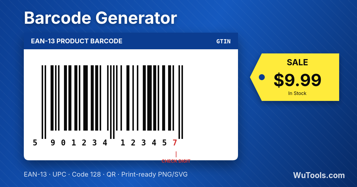 Générateur de Codes-Barres — Générez Code128, Code39, EAN-8/13, UPC-A/E, ITF-14, Codabar et MSI. Ajustez largeur, hauteur, police et marge, exportez