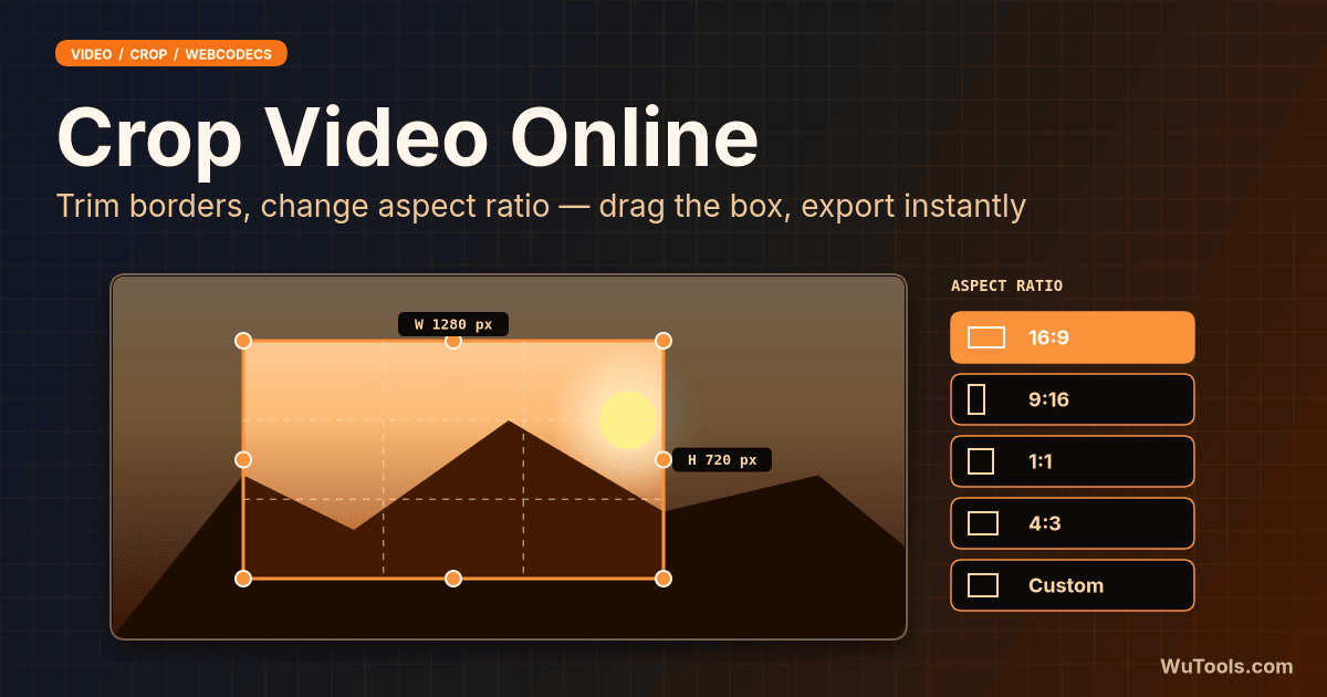 Recadrer la Vidéo — Outil en ligne gratuit pour recadrer la vidéo. Coupez le cadre vidéo, zoomez sur une région vidéo, rogner les bords vidé