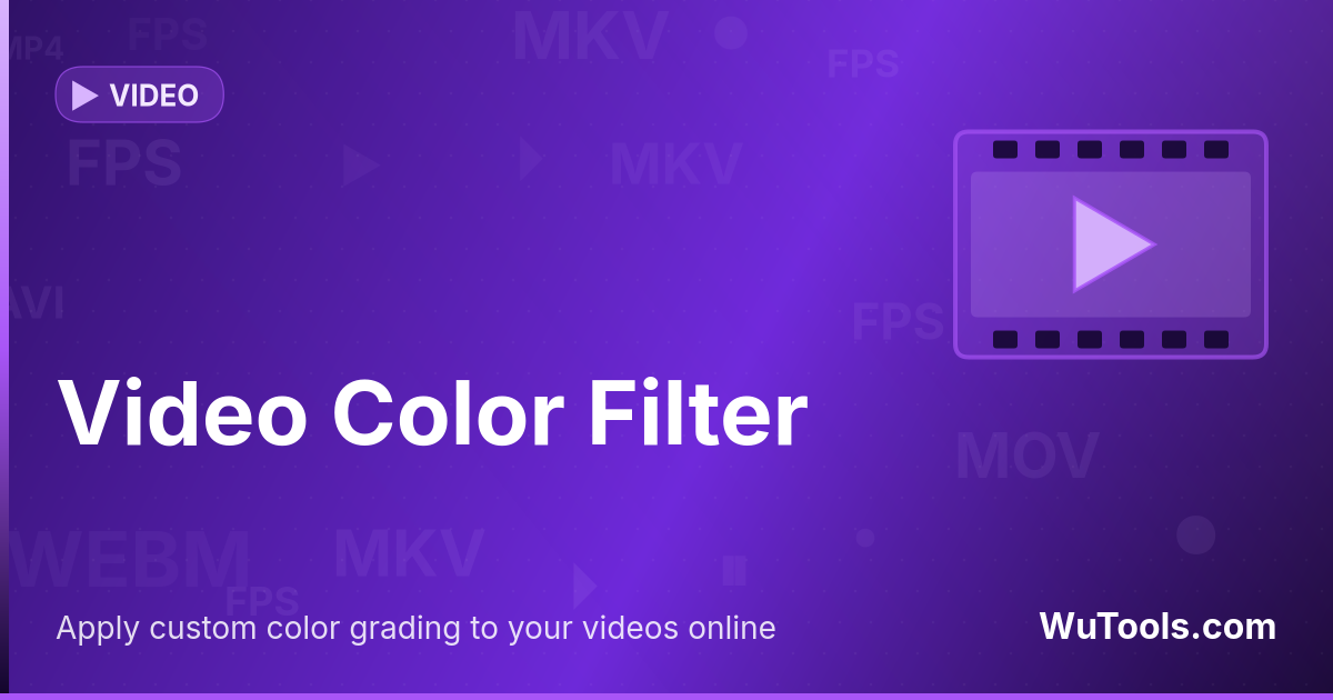 Filtro de Color para Video — Aplica filtros cinematográficos, vintage, B/N, sepia, cálidos o fríos a MP4, WebM o MOV. Ajusta la intensidad, previsual